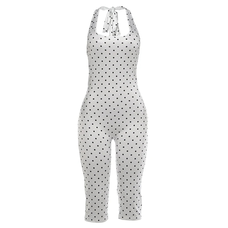 Polka-Dot-Overall Damen – Halter Rückenfrei Bandage Tief-V Streetwear Sommer