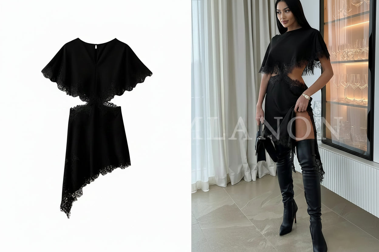 Asymmetrisches Satin-Kleid für Damen von JWANOFFIZIELL, sommerliches Damensommerkleid mit elegantem, fließendem Schnitt.