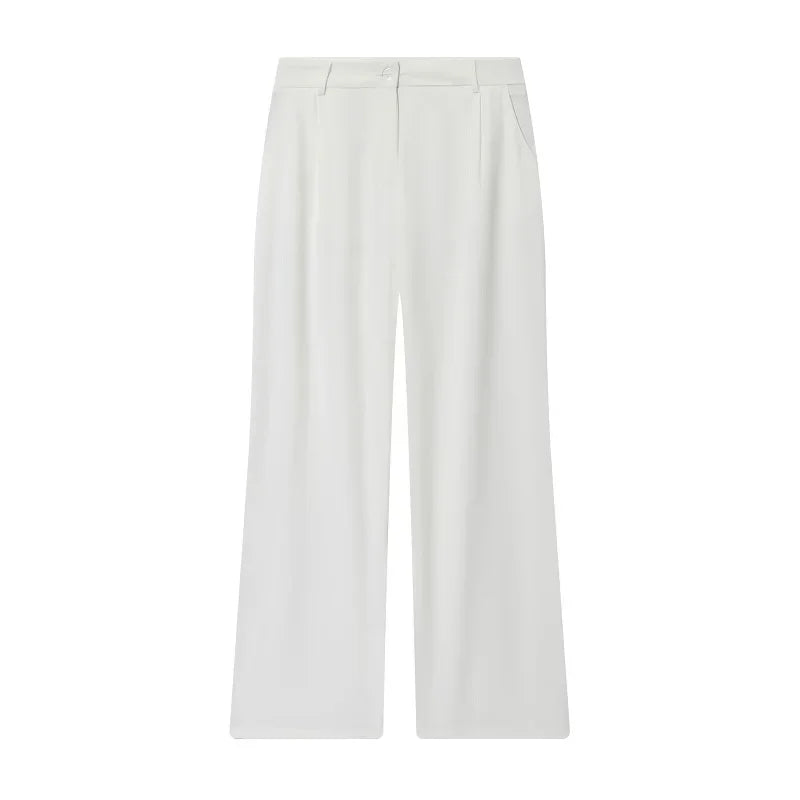 Weißes Wide-Leg Hosen-Set Damen – Lässige High-Waist Streetwear Hose mit Top