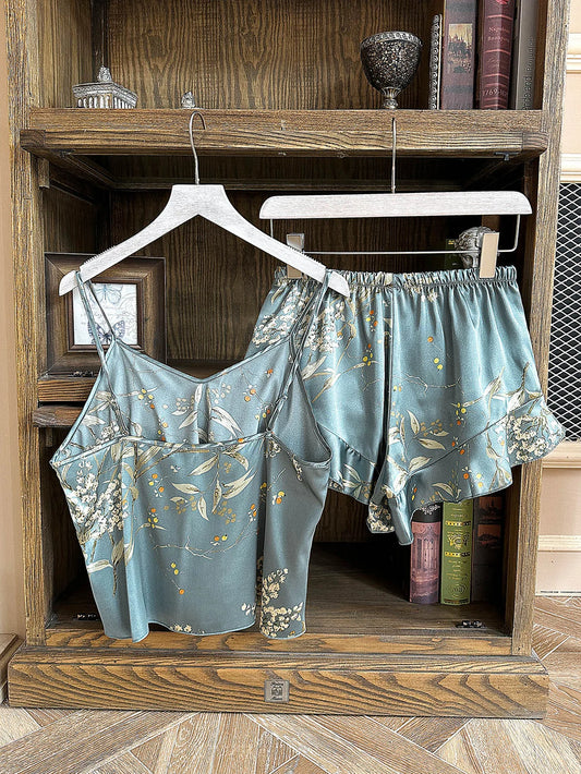 Damen Schlafanzug mit Kirschprint Cami Top & Shorts Vintage