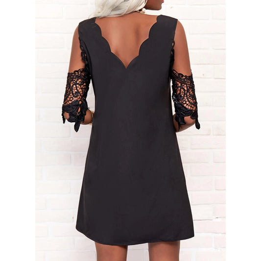 Damen Spitzenkleid mit Halbarm und weitem Saum