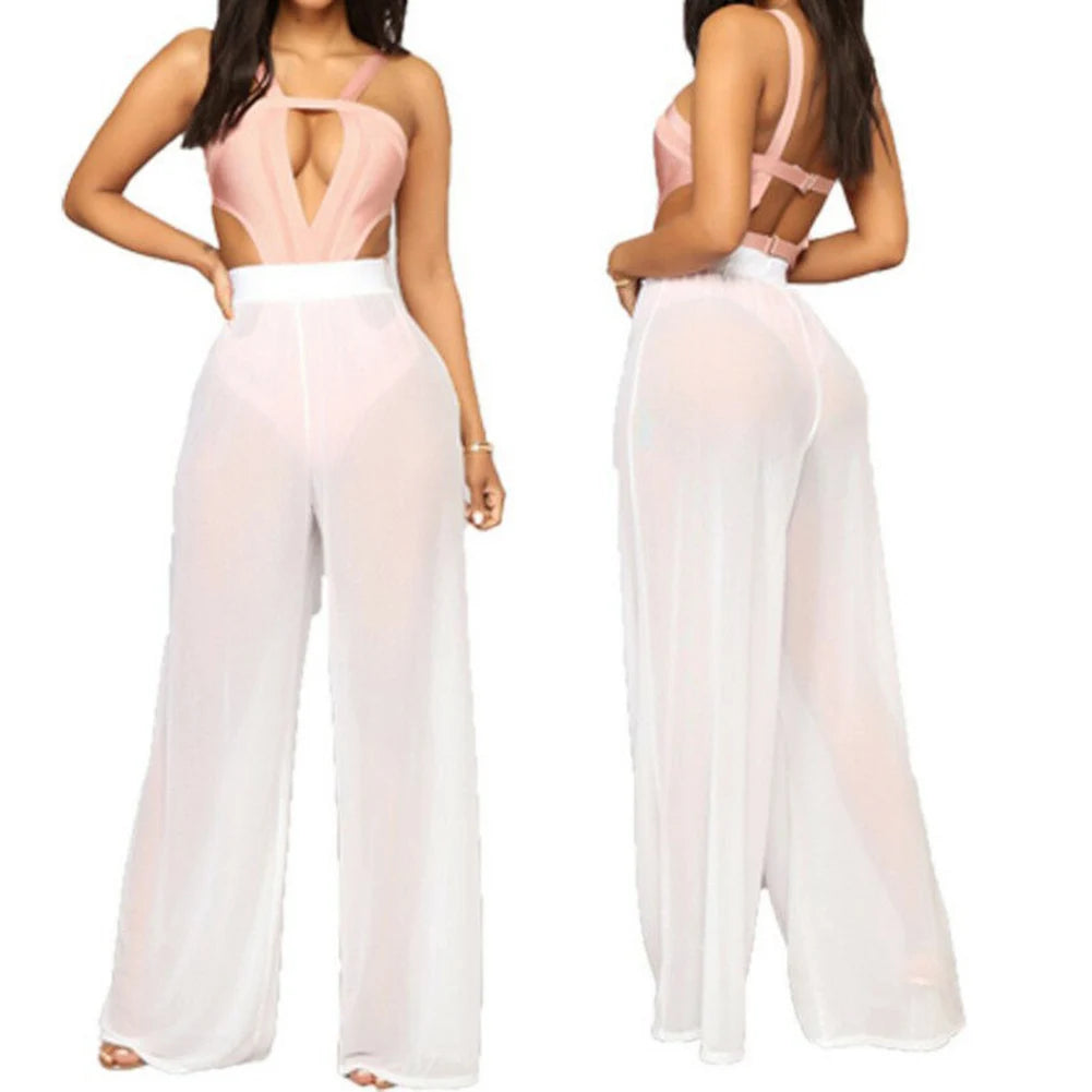 Transparente Mesh-Strandhose Damen – High-Waist Loose Fit Beach Cover-Up Sommer