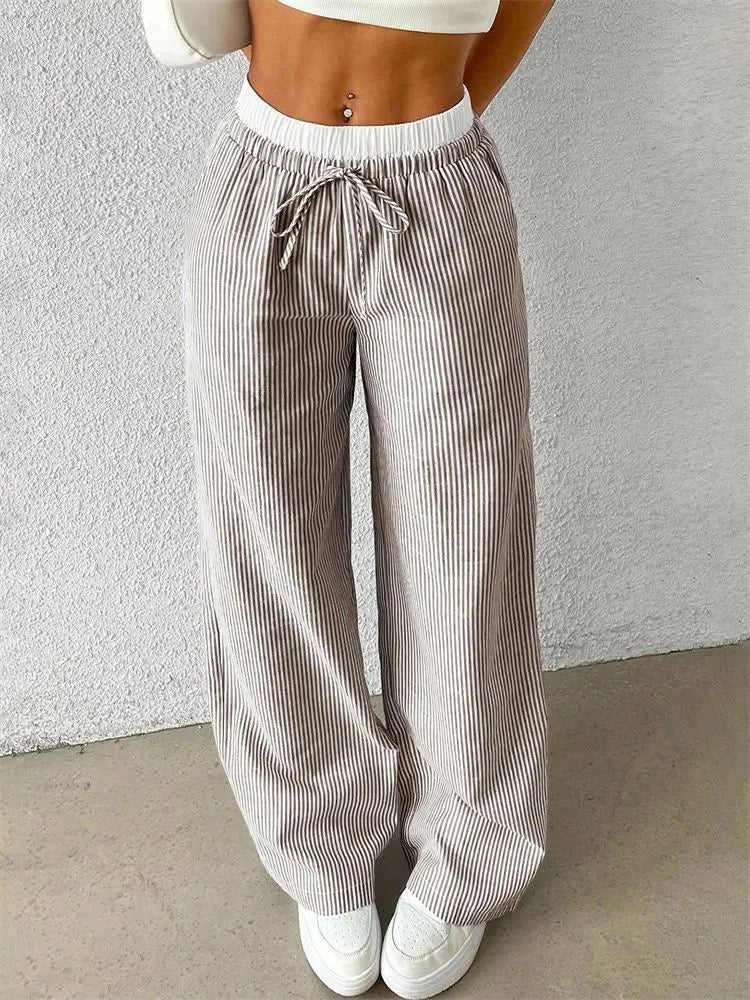 Gestreifte Wide-Leg Hose Damen – Y2K Casual Streetwear Herbst/Winter
