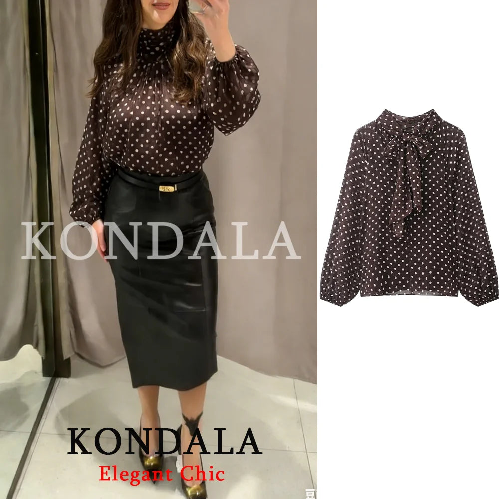 Romantische Polka-Dot-Bluse mit Schleife – Elegantes Sommerhemd mit Rundhalsausschnitt