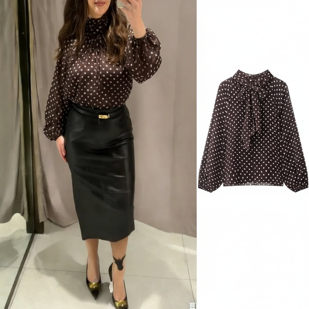 JWANOFFIZIELL polka-dot blouse for women with bow detail, stylish Damenoberteile top featuring a playful pattern and elegant design.
