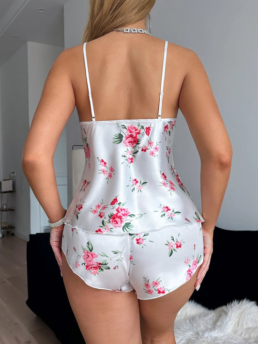 Women's Lace V-Neck Halter Shorts Pajama Set 2-Piece