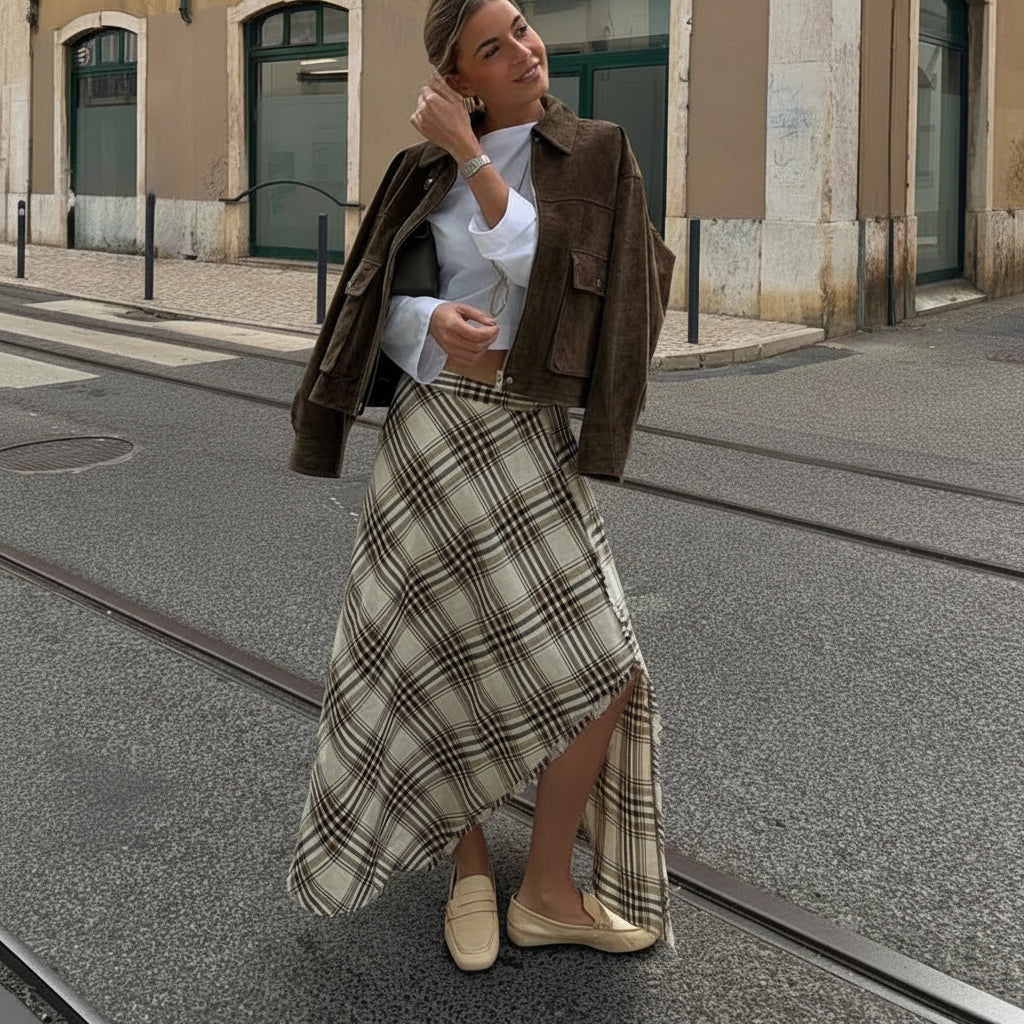 Karo Midi-Rock by JWANOFFIZIELL, stylish checkered women's midi skirt with a classic design and comfortable fit.