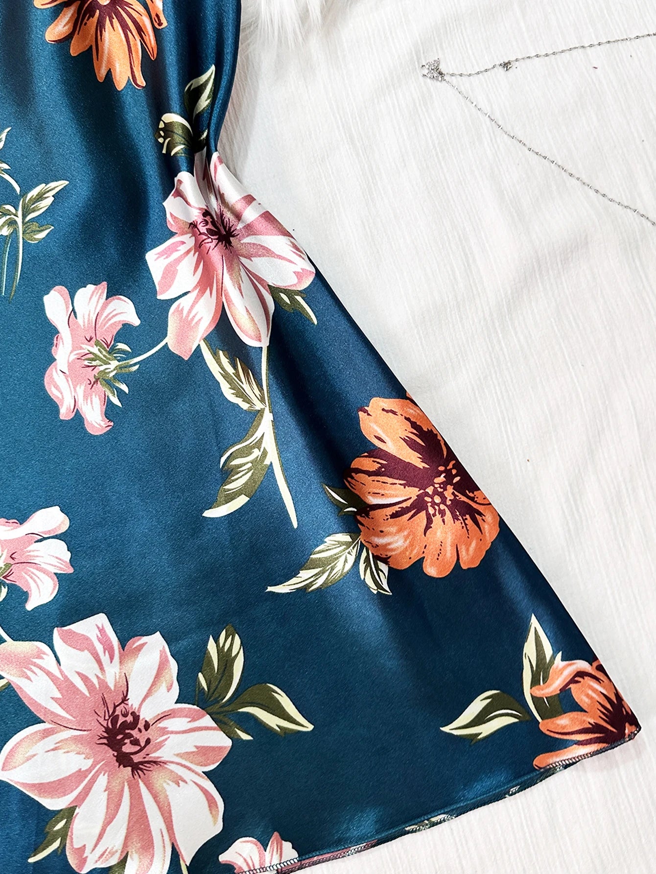 Damen Eisseide Satin Träger Nachthemd bedruckt elegant