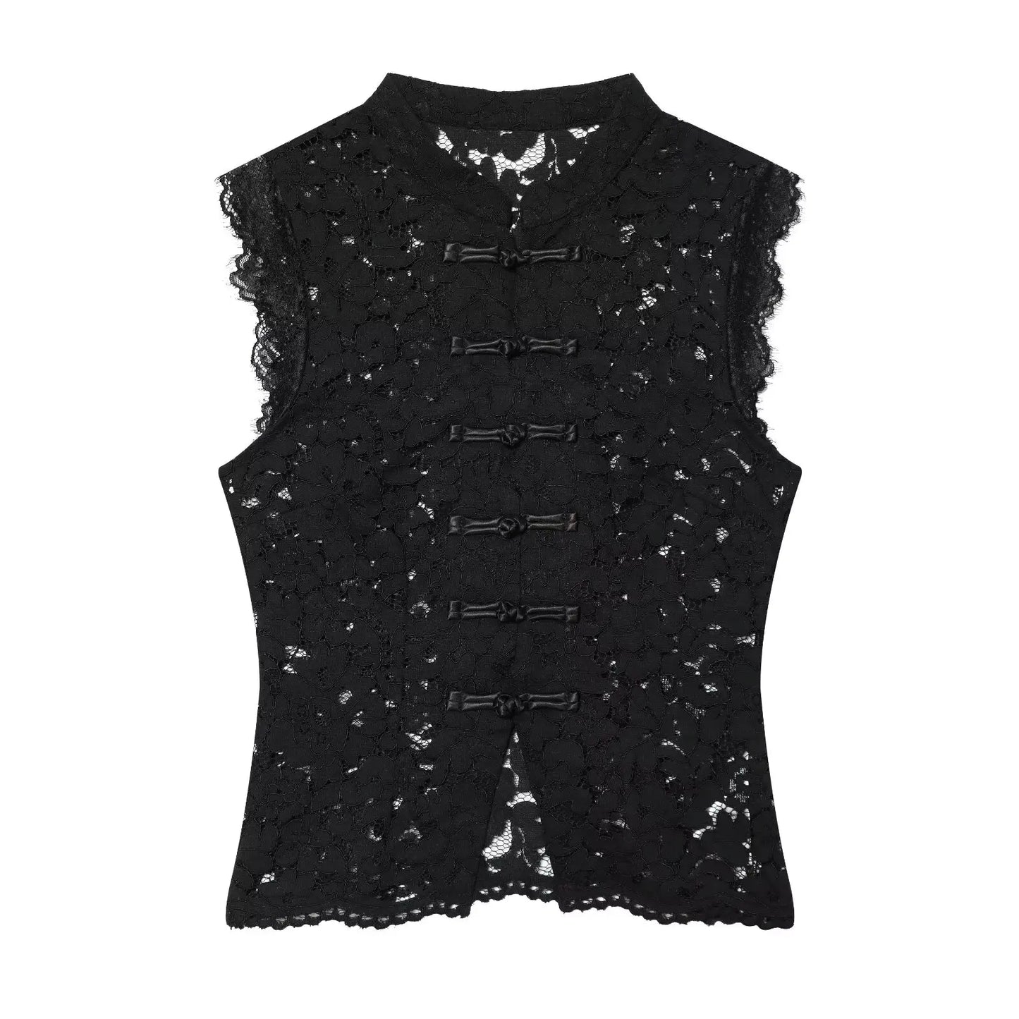 Spitzen-Weste Damen – Y2K Hollow-Out Streetwear Ärmellos Einzelknopf