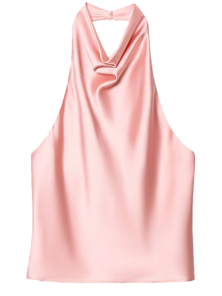 Damen Halter Satin Korsett Top Rückenfrei Elegant