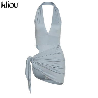 Damen 2-teiliges Set Halter Top & Mini Rock Tief-V Club
