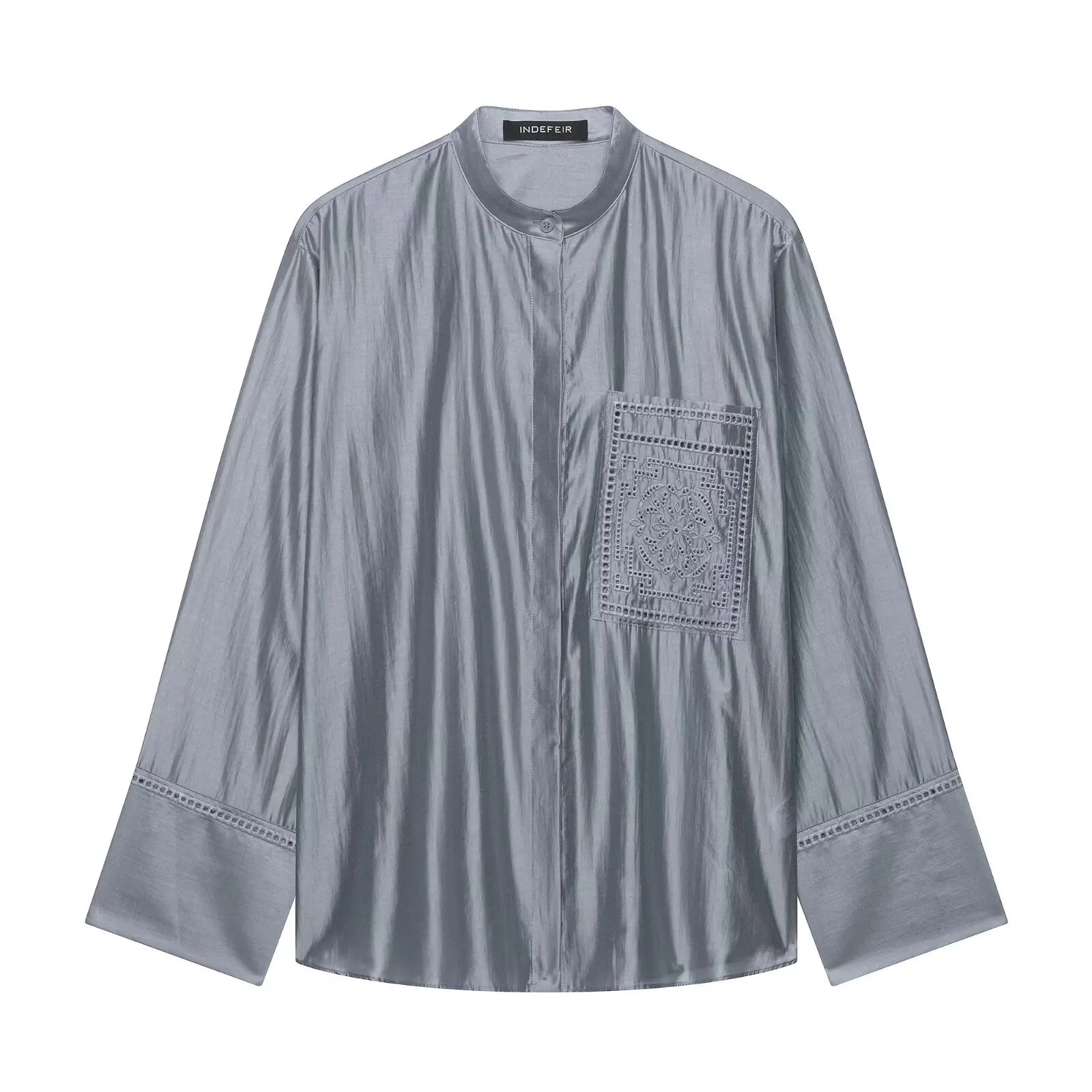 Bestickte Satin-Bluse mit Stehkragen - JWANOFFIZIELL