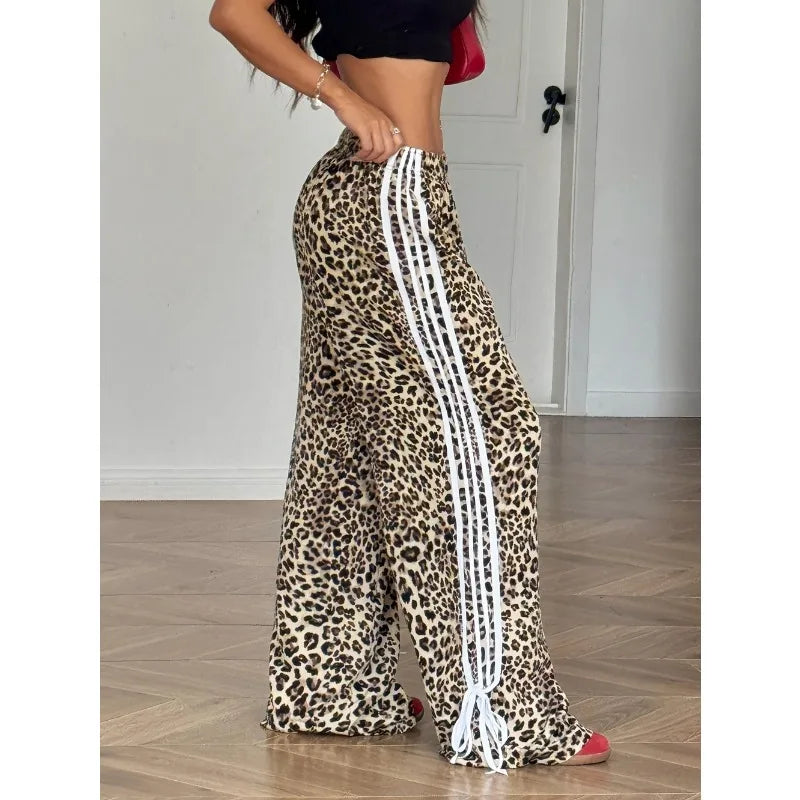 Leopardenmuster-Hose Damen – Y2K Straight Leg Stretch Casual Streetwear