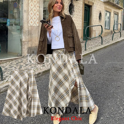 Asymmetrischer Karo Midi-Rock mit Schlitz – Trendiger Streetwear-Look