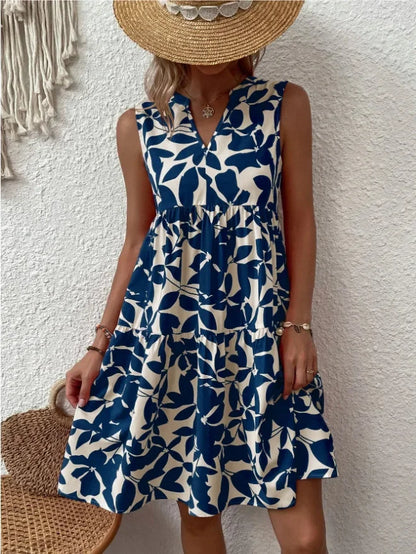 Damen Boho-Kleid mit Print, ärmellos, V-Ausschnitt