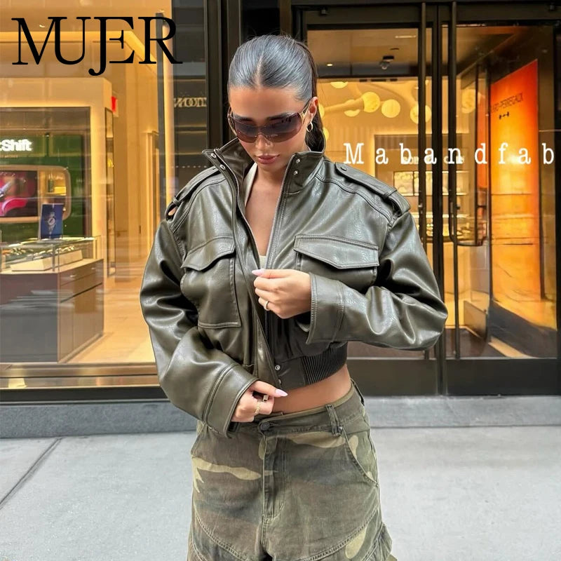 Kunstleder-Bomberjacke Cropped - JWANOFFIZIELL