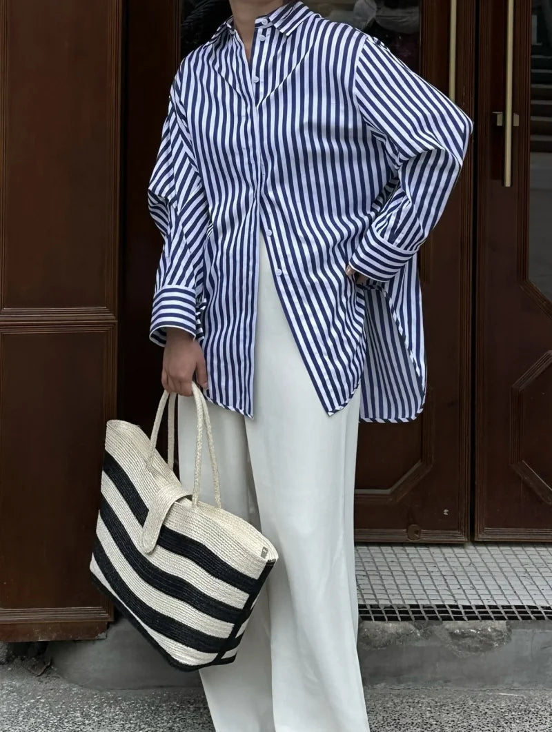 Lässiges Streifenhemd im Loose-Fit – Stylisches Langarm-Popeline-Shirt