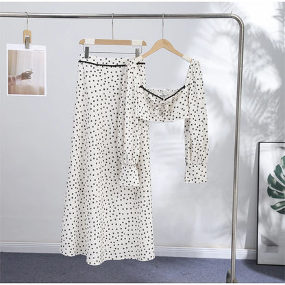 Polka-Dot-Set Damen – Laternenhülsen-Top & Trompetenrock Elegant Sommer