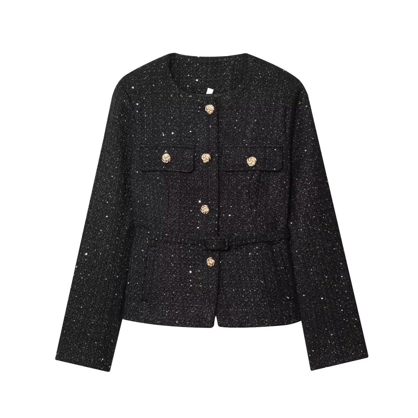 Luxuriöse Pailletten-Jacke mit Gürtel – Glamouröse Festliche Blazer-Jacke für Besondere Abende