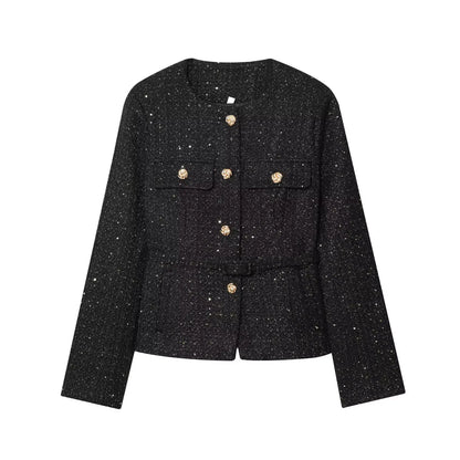Luxuriöse Pailletten-Jacke mit Gürtel – Glamouröse Festliche Blazer-Jacke für Besondere Abende