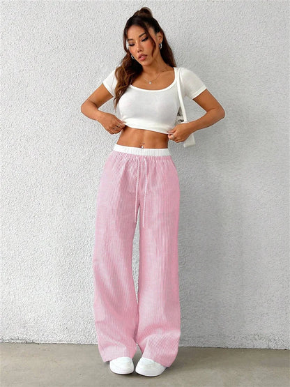 Gestreifte Wide-Leg Hose Damen – Y2K Casual Streetwear Herbst/Winter