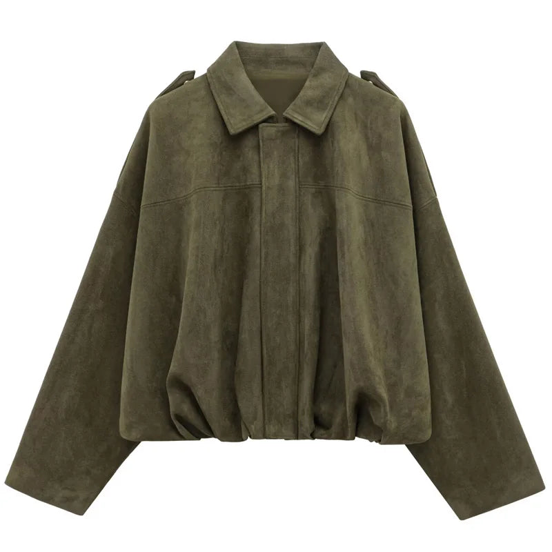 Damen Bomber Jacke Wildleder Reißverschluss High Street Cropped