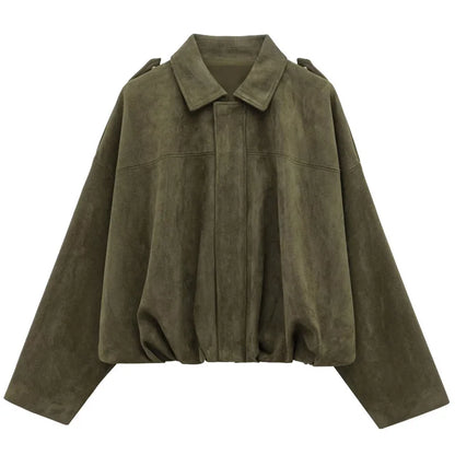 Damen Bomber Jacke Wildleder Reißverschluss High Street Cropped