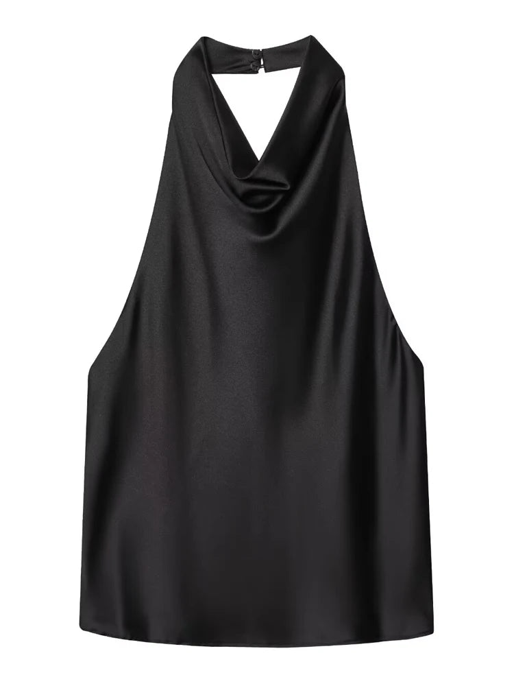 Damen Halter Satin Korsett Top Rückenfrei Elegant