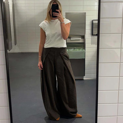 Damen weite Oversize-Hose, gestreift, elegant, Büro
