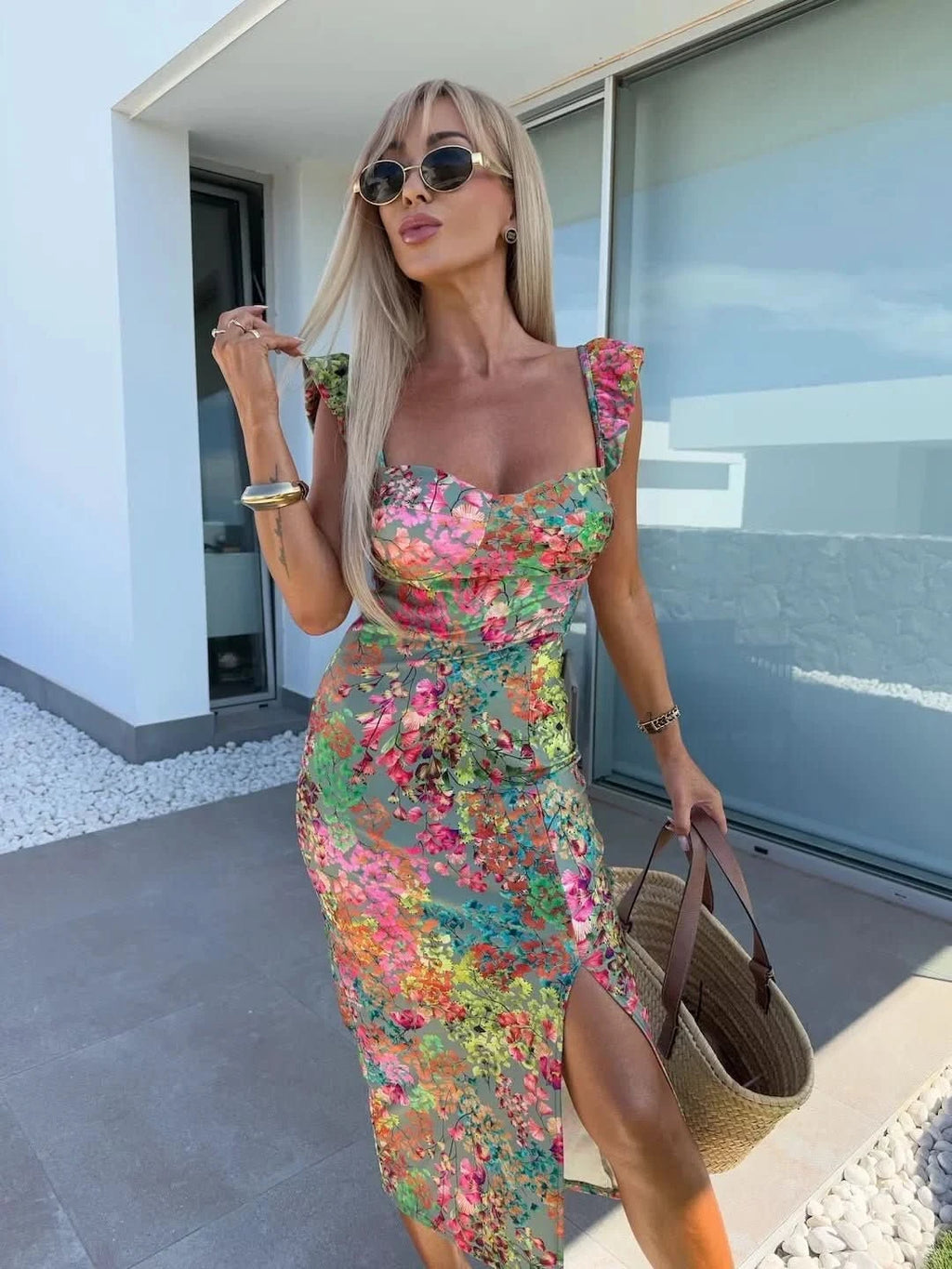 Blumen-Rüschen Midikleid - JWANOFFIZIELL