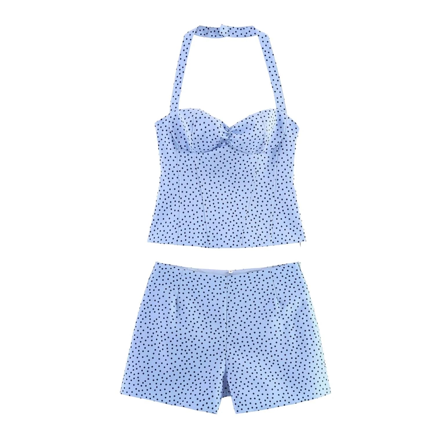 Punkte Halter Shorts-Set in Blau - JWANOFFIZIELL