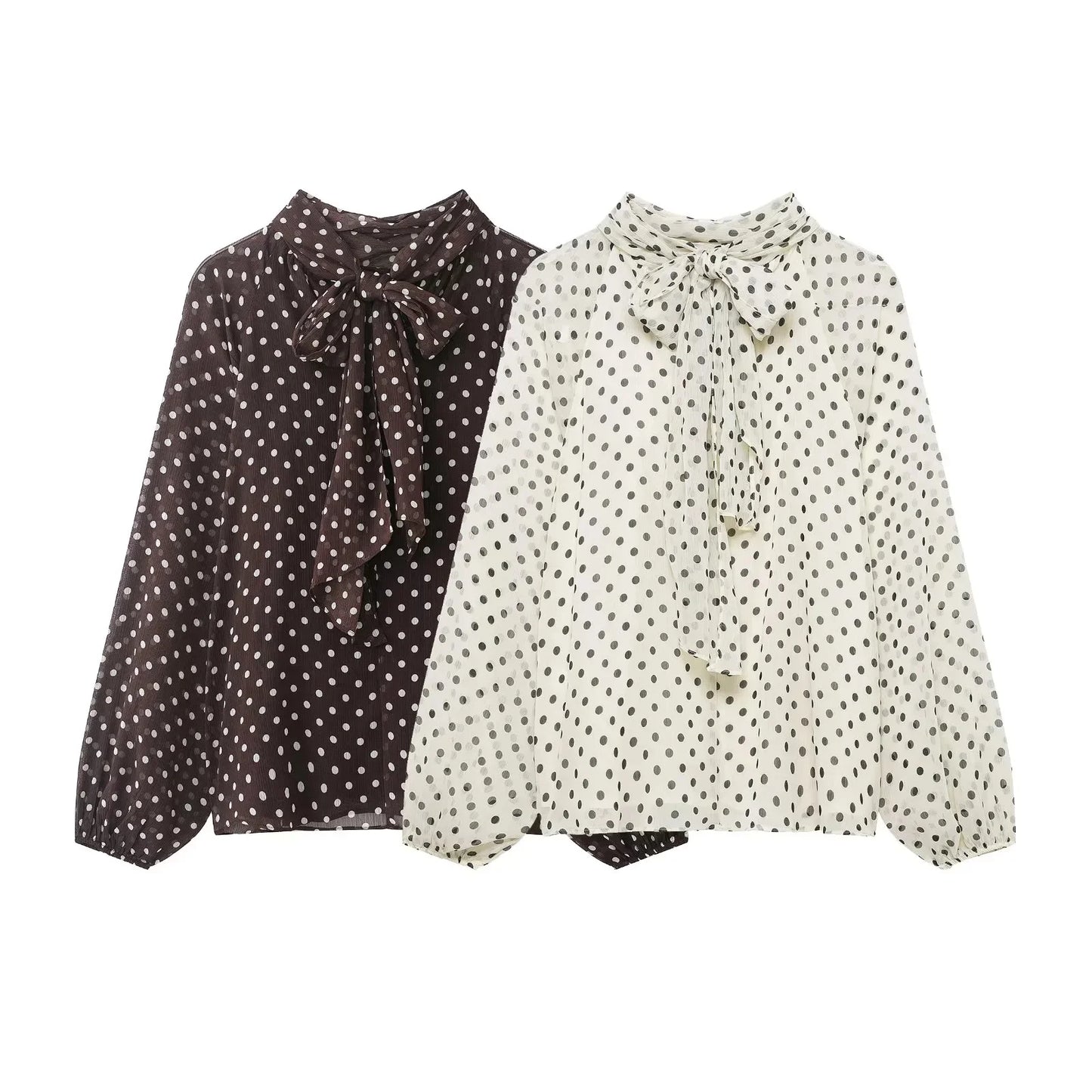 Romantische Polka-Dot-Bluse mit Schleife – Elegantes Sommerhemd mit Rundhalsausschnitt