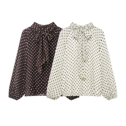Romantische Polka-Dot-Bluse mit Schleife – Elegantes Sommerhemd mit Rundhalsausschnitt