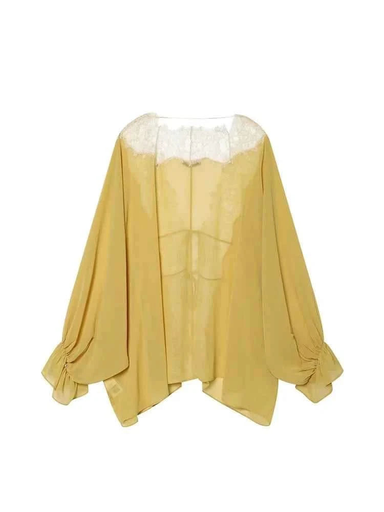 Spitzen Laternenärmel Bluse
