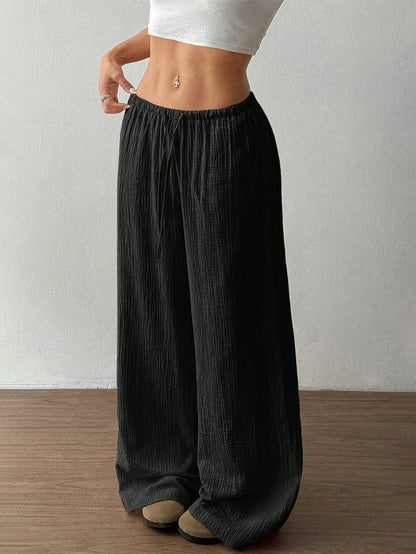 Lässige Straight-Leg Hose Damen – Kordelzug Elastischer Bund Streetwear