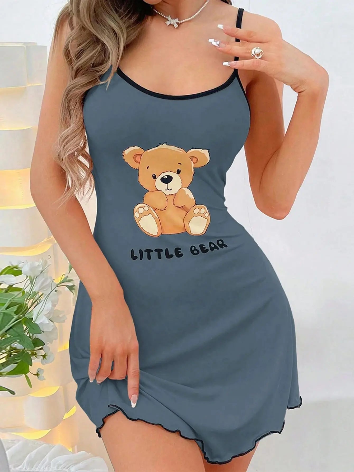 Damen Bärchen Print Cami Nachthemd Mini Y2K Stil
