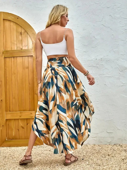 Damen Boho Maxi Rock mit Print Hoher Bund Strandrock