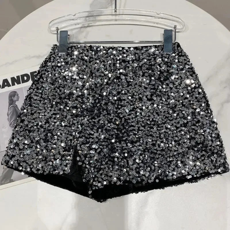 Pailletten-Samt Shorts Glänzend - JWANOFFIZIELL