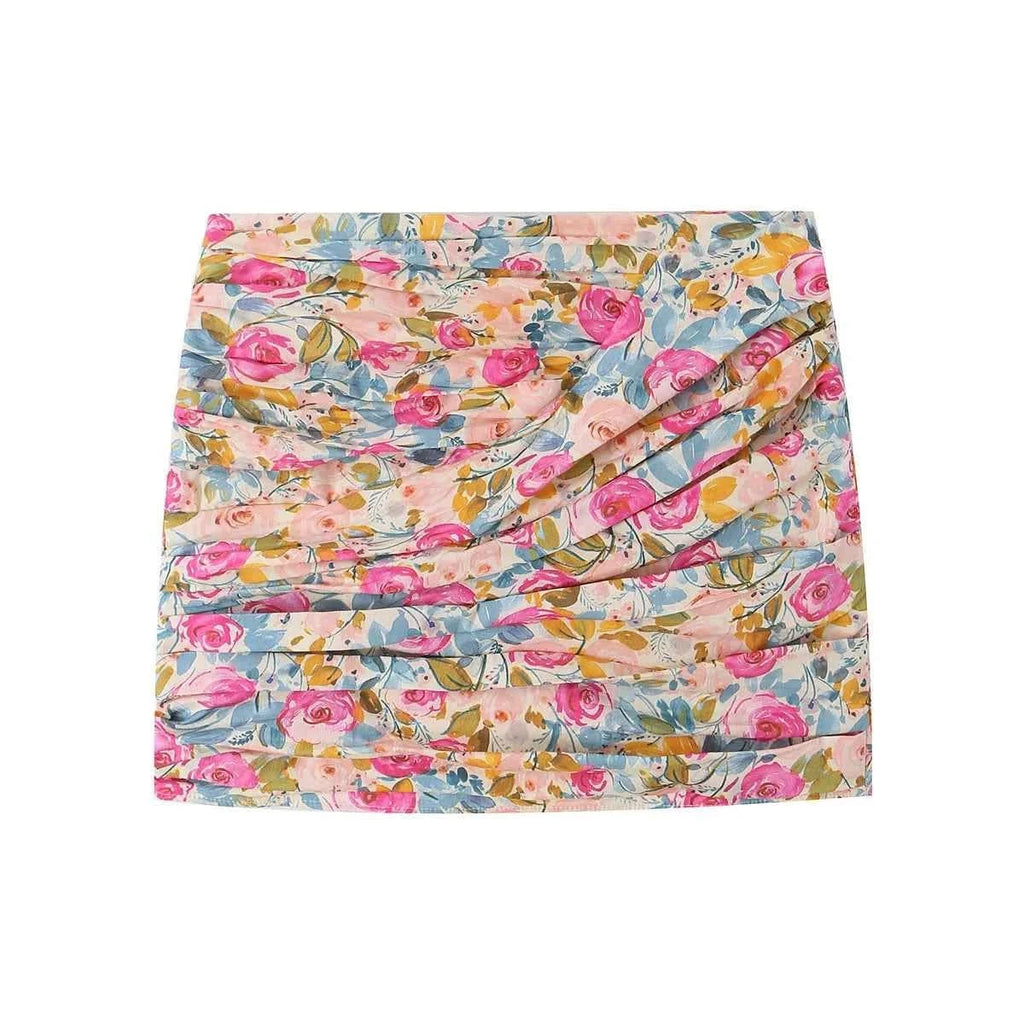 TFMLN 2026 Women Slim Pencil Skirt Casual Fashion Floral Print Bodycon Skirt Spring & Summer Folds Design Mini Street Dress