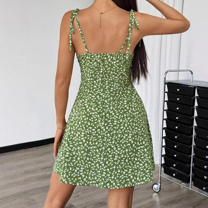 Blumen Strandkleid Damen – Kurzes Sommerkleid mit Spaghettiträgern