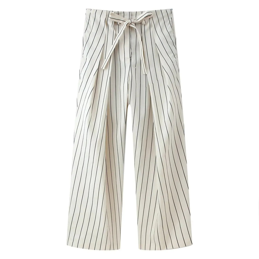 Beige Streifen-Set Puffärmel-Hemd & Hose - JWANOFFIZIELL
