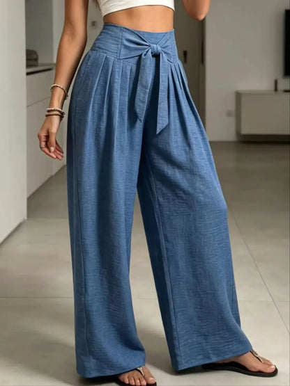 Gestrickte Tie-Waist-Hose Damen – High-Waist Loose Fit Casual Uni Komfort