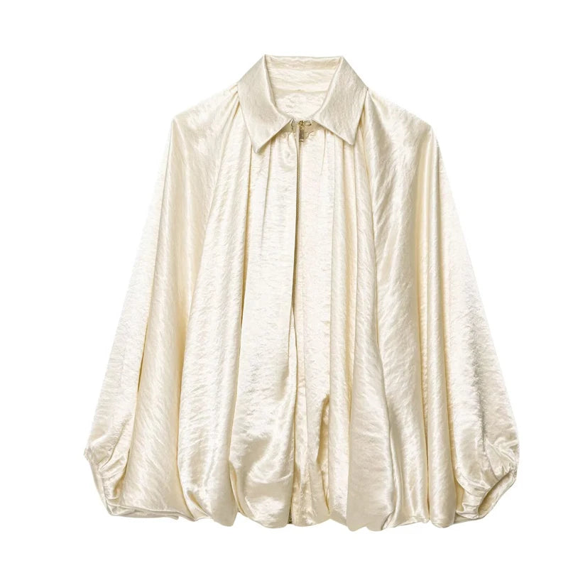 Damen Oversized Bomber Jacke mit Reißverschluss Vintage