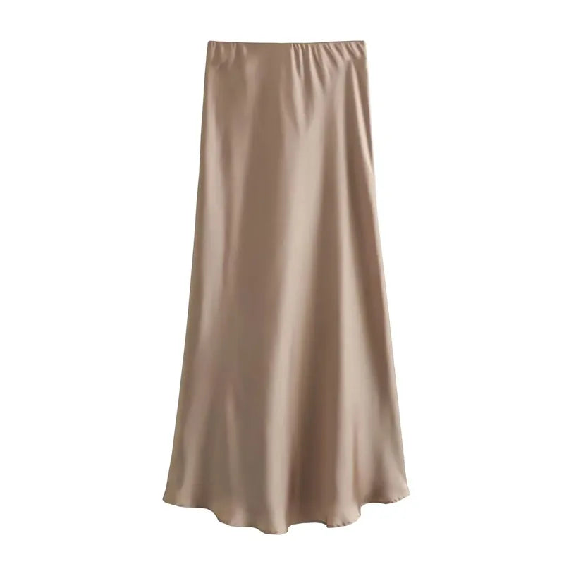 Satin Midi-Rock Damen – High-Waist Eleganter Sommerrock in vielen Farben