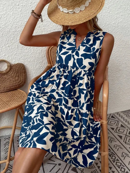 Damen Boho-Kleid mit Print, ärmellos, V-Ausschnitt