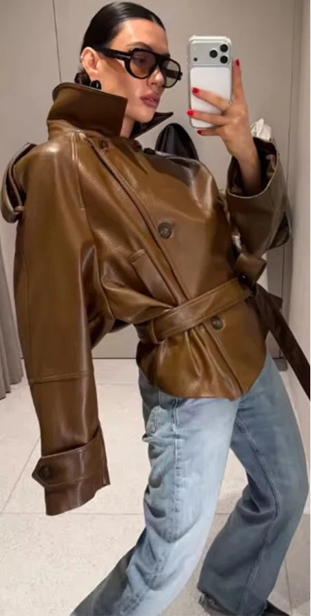Kunstleder-Trenchcoat mit Gürtel - JWANOFFIZIELL