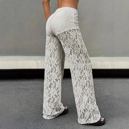 Transparente Spitzen-Hose Damen – Gerade Schnitt Jacquard Elegant Street Style