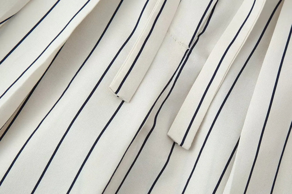 Beige Streifen-Set Puffärmel-Hemd & Hose - JWANOFFIZIELL