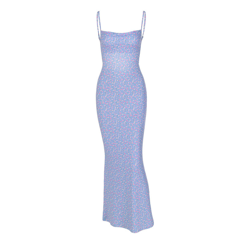 Blumen-Print Bodycon-Maxikleid Rückenfrei - JWANOFFIZIELL