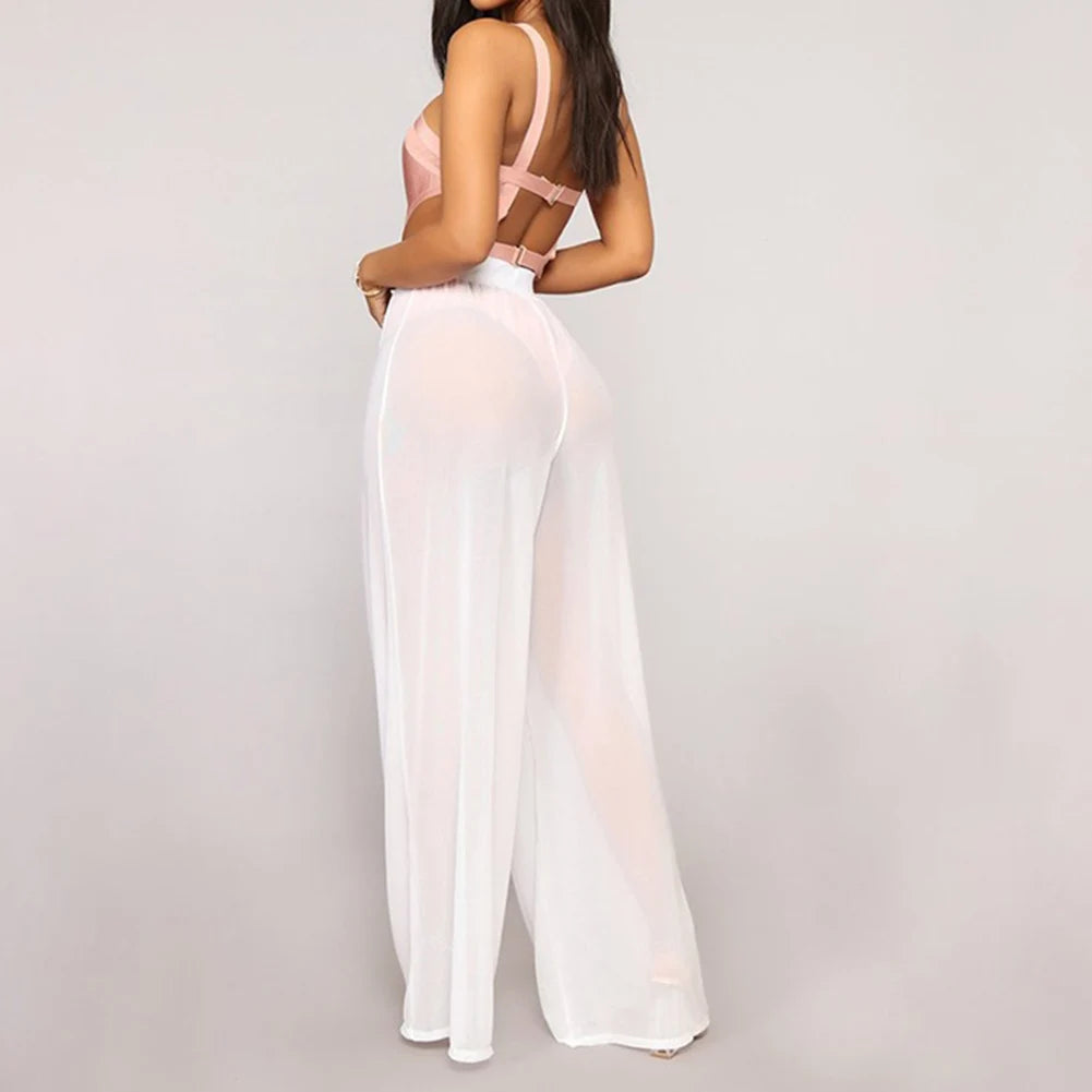 Transparente Mesh-Strandhose Damen – High-Waist Loose Fit Beach Cover-Up Sommer